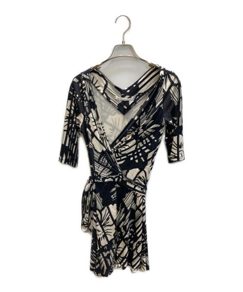 DIANE VON FURSTENBERG（ダイアンフォンファステンバーグ）DIANE VON FURSTENBERG (ダイアンフォンファステンバーグ) シルクジャージー カシュクール ラップ ワンピース ブラック×ホワイト サイズ:SIZE 2の古着・服飾アイテム