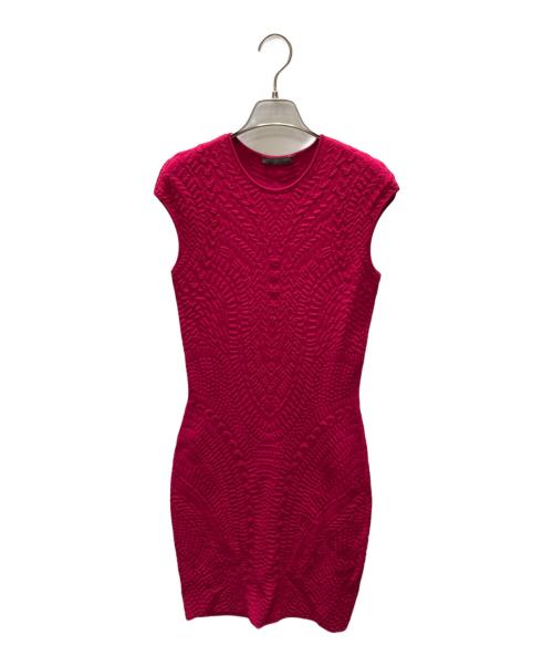 ALEXANDER McQUEEN（アレキサンダーマックイーン）ALEXANDER McQUEEN (アレキサンダーマックイーン) ノースリーブニットワンピース レッド サイズ:Sの古着・服飾アイテム