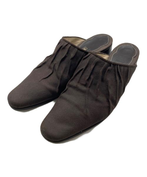 DRIES VAN NOTEN（ドリスヴァンノッテン）DRIES VAN NOTEN (ドリスヴァンノッテン) キャンバスギャザーミュール ブラウン サイズ:SIZE 37の古着・服飾アイテム