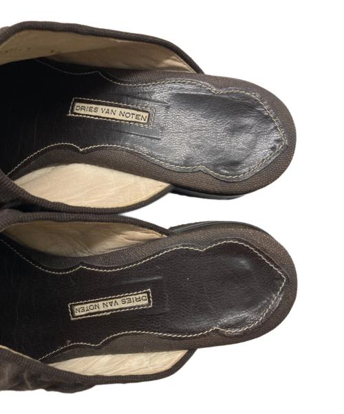 DRIES VAN NOTEN（ドリスヴァンノッテン）DRIES VAN NOTEN (ドリスヴァンノッテン) キャンバスギャザーミュール ブラウン サイズ:SIZE 37の古着・服飾アイテム