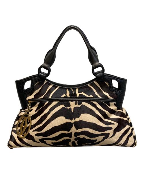Cartier（カルティエ）Cartier (カルティエ) ゼブラ柄ハラコハンドバッグ ベージュ×ブラック サイズ:下記参照の古着・服飾アイテム