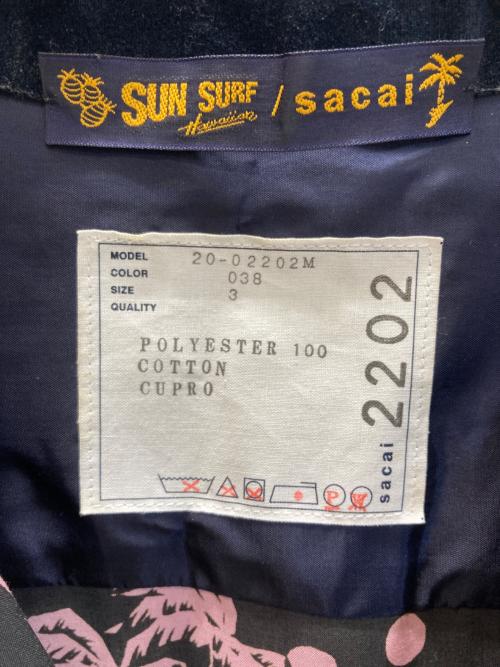 Sun Surf（サンサーフ）Sun Surf (サンサーフ) sacai (サカイ) パームツリードット オープンカラー アロハシャツ ブラック×ピンク サイズ:3の古着・服飾アイテム