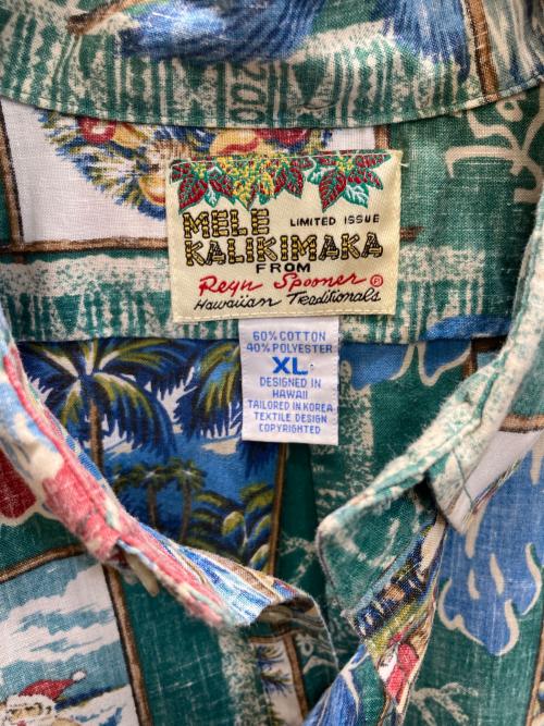 MELE KALIKIMAKA（メレ・カリキマカ）MELE KALIKIMAKA (メレ・カリキマカ) reyn spooner (レイン スプナー) クリスマス プルオーバー アロハシャツアロハシャツ グリーン サイズ:XLの古着・服飾アイテム