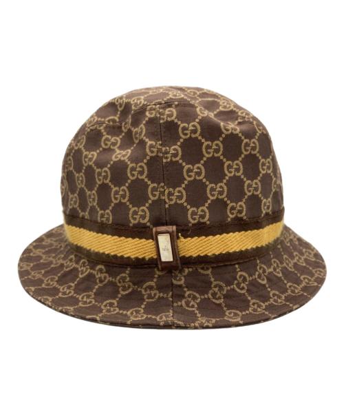 GUCCI（グッチ）GUCCI (グッチ) GGキャンバス バケットハット ブラウン×イエロー サイズ:Lの古着・服飾アイテム