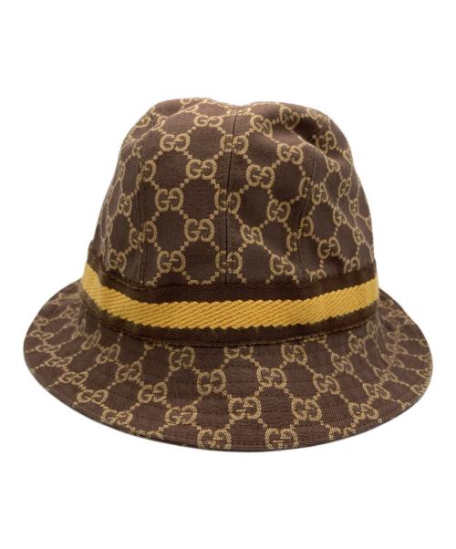 GUCCI（グッチ）GUCCI (グッチ) GGキャンバス バケットハット ブラウン×イエロー サイズ:Lの古着・服飾アイテム