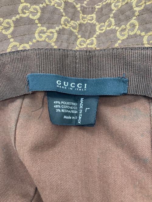 GUCCI（グッチ）GUCCI (グッチ) GGキャンバス バケットハット ブラウン×イエロー サイズ:Lの古着・服飾アイテム
