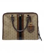 TORY BURCHトリーバーチ）の古着「Gemini Link Jacquard Snake Satchel with Genuine Snakeskin Triml ハンドバッグ」｜ブラウン