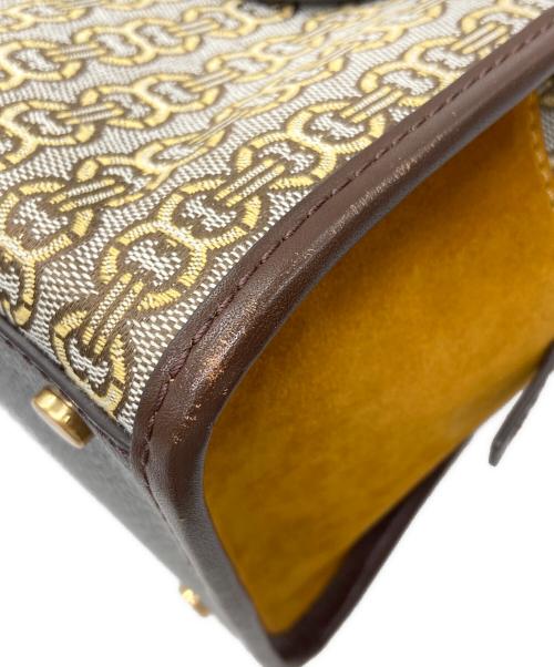 TORY BURCH（トリーバーチ）TORY BURCH (トリーバーチ) Gemini Link Jacquard Snake Satchel with Genuine Snakeskin Triml ハンドバッグ ブラウンの古着・服飾アイテム
