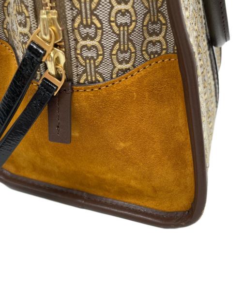 TORY BURCH（トリーバーチ）TORY BURCH (トリーバーチ) Gemini Link Jacquard Snake Satchel with Genuine Snakeskin Triml ハンドバッグ ブラウンの古着・服飾アイテム