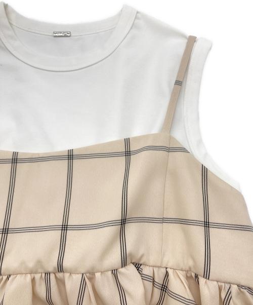 Mila Owen（ミラオーウェン）Mila Owen (ミラオーウェン) チェックペプラムキャミ×タンクＳＥＴ ベージュ サイズ:SIZE 1の古着・服飾アイテム