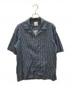 PAUL SMITHポールスミス）の古着「総柄オープンカラーシャツ」｜ブラック×ブルー