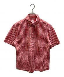 BROOKS BROTHERS（ブルックスブラザーズ）の古着「半袖 シアサッカー プルオーバーチェックシャツ」｜レッド×ホワイト