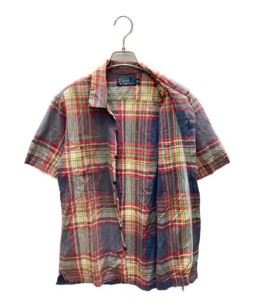 POLO RALPH LAUREN（ポロ・ラルフローレン）POLO RALPH LAUREN (ポロ・ラルフローレン) オープンカラー マドラスチェックシャツ レッド×ネイビー サイズ:Mの古着・服飾アイテム