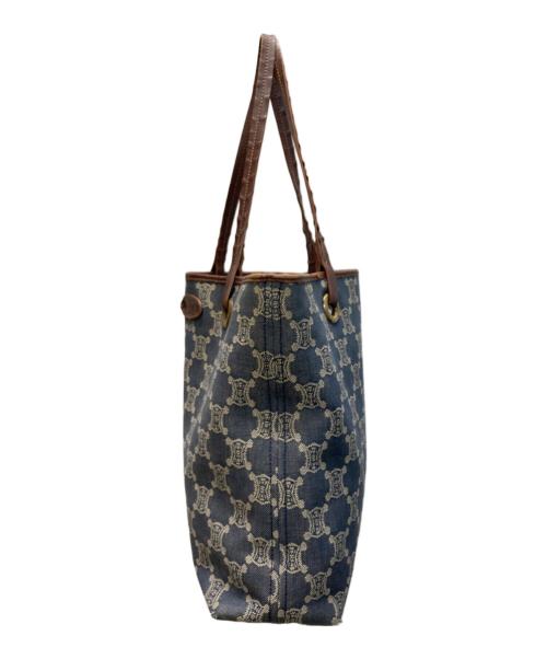 CELINE（セリーヌ）CELINE (セリーヌ) マカダム柄デニムトートバッグ ブルー×ブラウンの古着・服飾アイテム