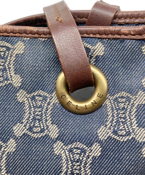 CELINE（セリーヌ）CELINE (セリーヌ) マカダム柄デニムトートバッグ ブルー×ブラウンの古着・服飾アイテム