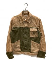 DIESEL（ディーゼル）の古着「Happiness DEALER リネン混ジャケット」｜ベージュ×グリーン
