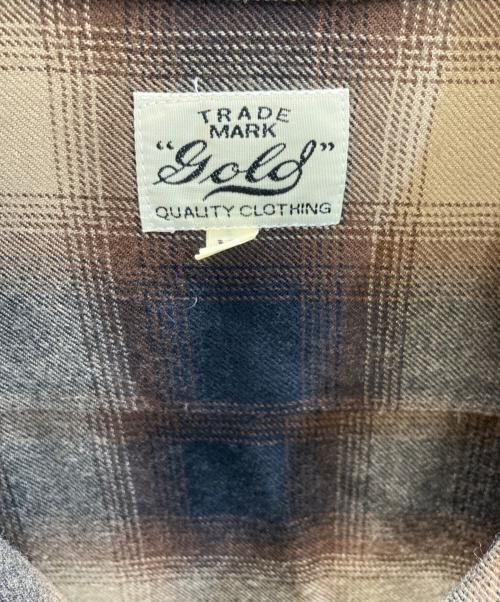 gold（ゴールド）gold (ゴールド) Super 120's WOOL CHECK OPEN SHIRT ブラウン サイズ:XLの古着・服飾アイテム