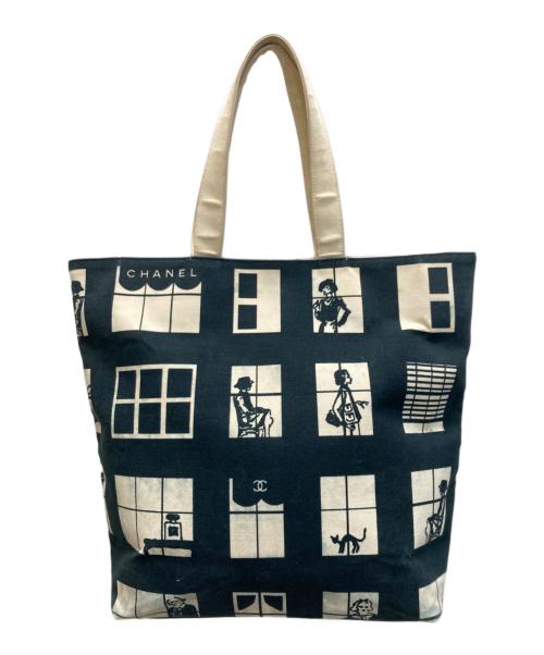 CHANEL（シャネル）CHANEL (シャネル) ウィンドウズライン キャンバス トートバッグ ブラック×ホワイト サイズ:下記参照の古着・服飾アイテム