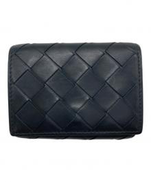 BOTTEGA VENETA（ボッテガベネタ）の古着「イントレチャート バイカラー 3つ折り財布」｜ブラック×ブルー