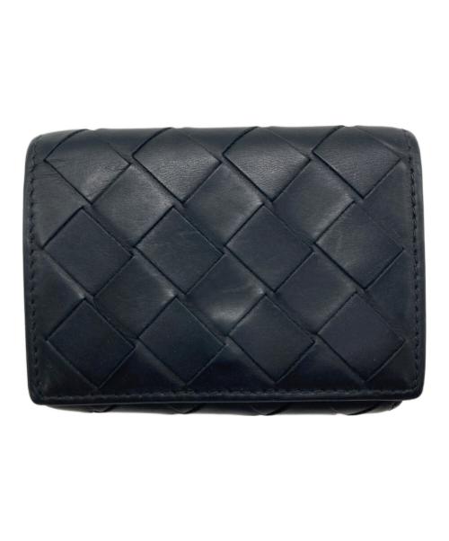 BOTTEGA VENETA（ボッテガベネタ）BOTTEGA VENETA (ボッテガベネタ) イントレチャート バイカラー 3つ折り財布 ブラック×ブルー サイズ:下記参照の古着・服飾アイテム