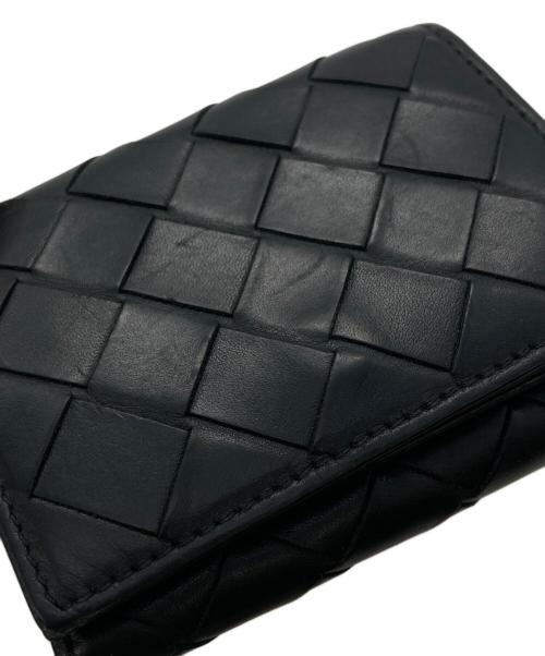 BOTTEGA VENETA（ボッテガベネタ）BOTTEGA VENETA (ボッテガベネタ) イントレチャート バイカラー 3つ折り財布 ブラック×ブルー サイズ:下記参照の古着・服飾アイテム