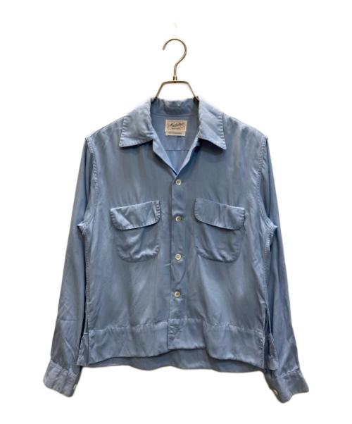 Manhattan（マンハッタン）Manhattan (マンハッタン) レーヨンギャバジンオープンカラーシャツ ブルー サイズ:Sの古着・服飾アイテム