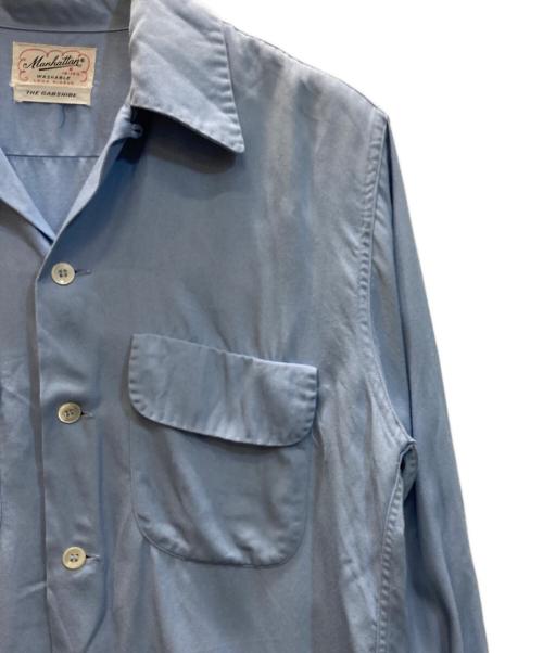 Manhattan（マンハッタン）Manhattan (マンハッタン) レーヨンギャバジンオープンカラーシャツ ブルー サイズ:Sの古着・服飾アイテム
