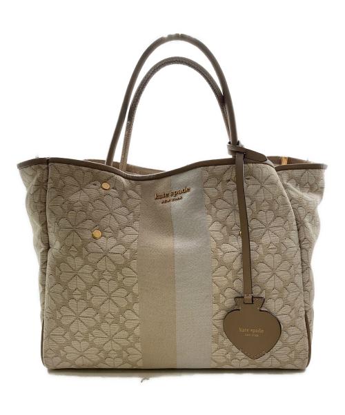Kate Spade（ケイトスペード）Kate Spade (ケイトスペード) スペード フラワー ジャガード ストライプ エブリシング ミディアム トート バッグ ベージュの古着・服飾アイテム