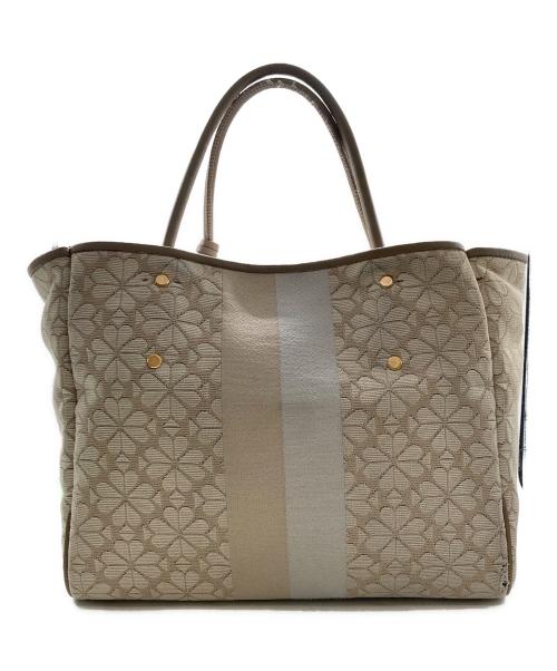 Kate Spade（ケイトスペード）Kate Spade (ケイトスペード) スペード フラワー ジャガード ストライプ エブリシング ミディアム トート バッグ ベージュの古着・服飾アイテム