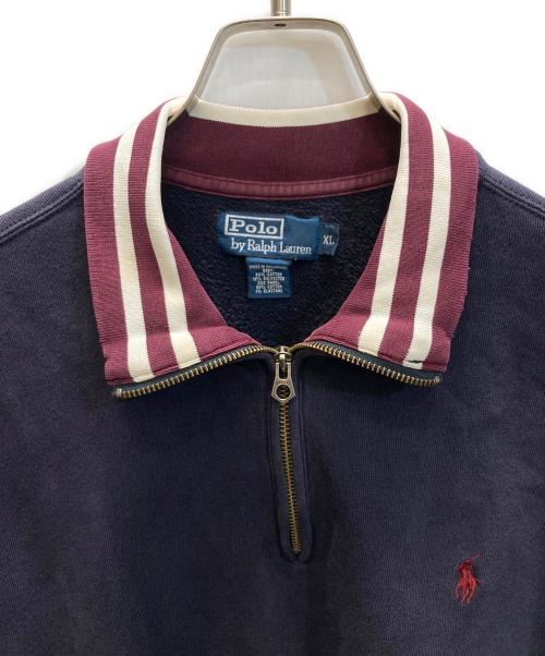 POLO RALPH LAUREN（ポロ・ラルフローレン）POLO RALPH LAUREN (ポロ・ラルフローレン) ハーフジップスウェット ネイビー×ボルドー サイズ:SIZE XLの古着・服飾アイテム