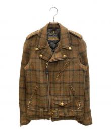Schott×Harris Tweed（ショット×ハリスツイード）の古着「モーターサイクル ウールジャケット」｜ブラウン