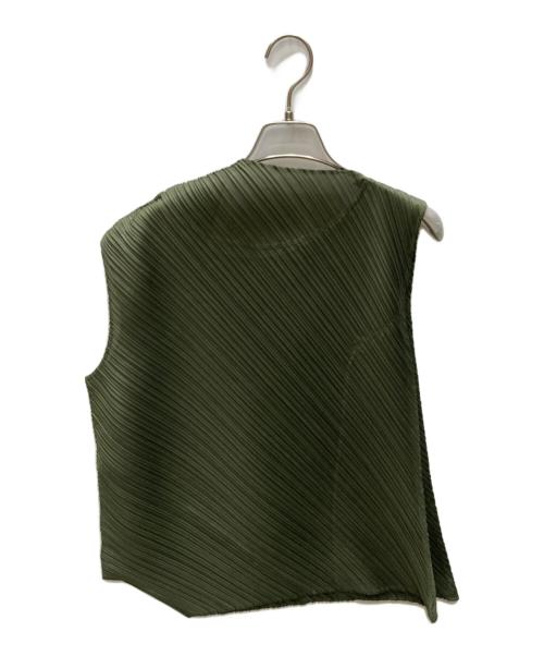 PLEATS PLEASE（プリーツプリーズ）PLEATS PLEASE (プリーツプリーズ) 変形アシンメトリー ノースリーブ プリーツ ブラウス グリーン サイズ:SIZE 3の古着・服飾アイテム