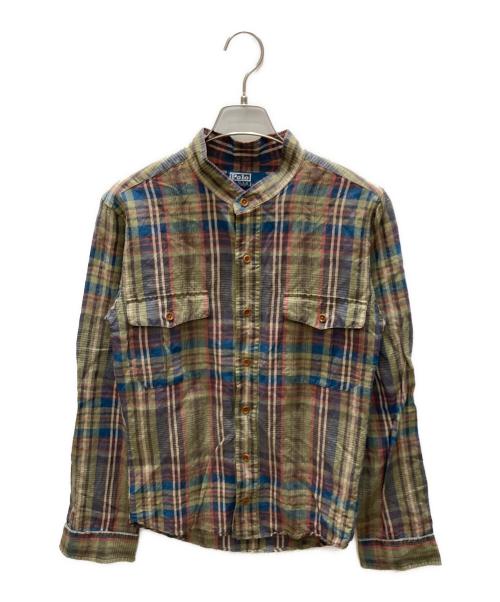 POLO RALPH LAUREN（ポロ・ラルフローレン）POLO RALPH LAUREN (ポロ・ラルフローレン) リネンシルク バンドカラーチェックシャツ グリーン×ネイビー サイズ:SIZE XLの古着・服飾アイテム