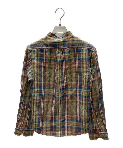 POLO RALPH LAUREN（ポロ・ラルフローレン）POLO RALPH LAUREN (ポロ・ラルフローレン) リネンシルク バンドカラーチェックシャツ グリーン×ネイビー サイズ:SIZE XLの古着・服飾アイテム