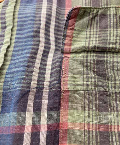 POLO RALPH LAUREN（ポロ・ラルフローレン）POLO RALPH LAUREN (ポロ・ラルフローレン) リネンシルク バンドカラーチェックシャツ グリーン×ネイビー サイズ:SIZE XLの古着・服飾アイテム