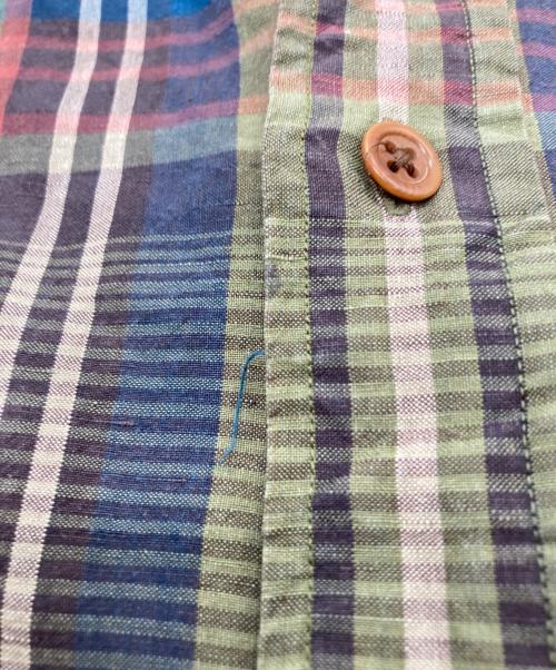 POLO RALPH LAUREN（ポロ・ラルフローレン）POLO RALPH LAUREN (ポロ・ラルフローレン) リネンシルク バンドカラーチェックシャツ グリーン×ネイビー サイズ:SIZE XLの古着・服飾アイテム