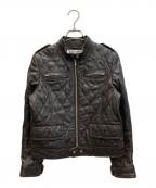 BALMAINバルマン）の古着「ラムレザーキルティングライダースジャケット」｜ブラウン