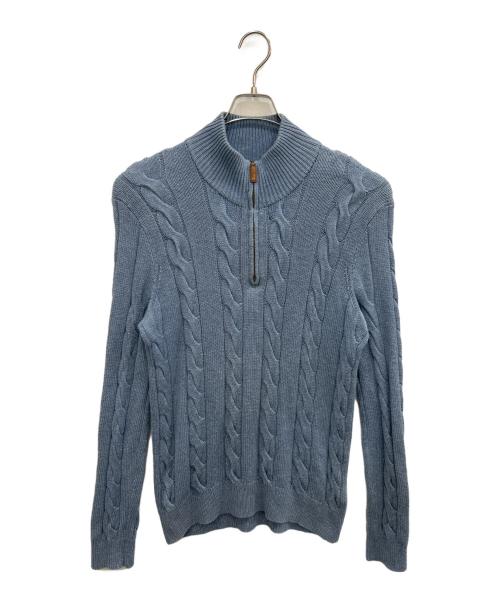 POLO RALPH LAUREN（ポロ・ラルフローレン）POLO RALPH LAUREN (ポロ・ラルフローレン) シルクカシミヤケーブルハーフジップニット ブルー サイズ:SIZE Sの古着・服飾アイテム