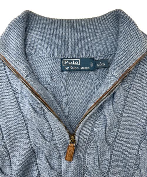 POLO RALPH LAUREN（ポロ・ラルフローレン）POLO RALPH LAUREN (ポロ・ラルフローレン) シルクカシミヤケーブルハーフジップニット ブルー サイズ:SIZE Sの古着・服飾アイテム