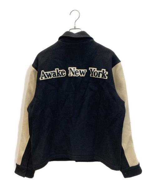 AWAKE NY（アウェイク ニューヨーク）AWAKE NY (アウェイク ニューヨーク) CROWN WOOL VARSITY JACKET ブラック×ベージュ サイズ:Lの古着・服飾アイテム