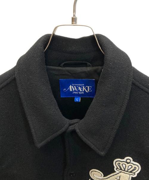 AWAKE NY（アウェイク ニューヨーク）AWAKE NY (アウェイク ニューヨーク) CROWN WOOL VARSITY JACKET ブラック×ベージュ サイズ:Lの古着・服飾アイテム