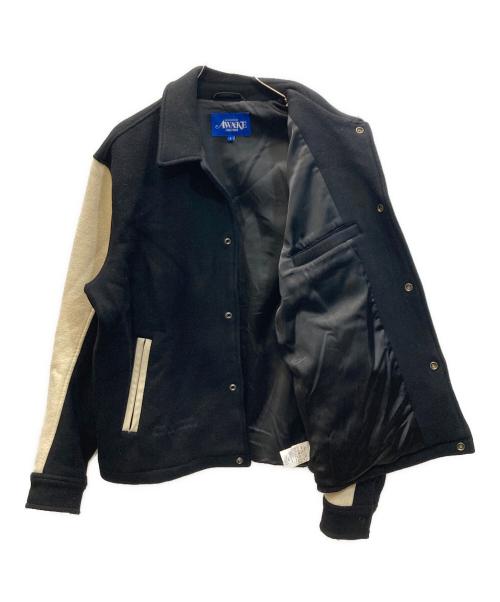 AWAKE NY（アウェイク ニューヨーク）AWAKE NY (アウェイク ニューヨーク) CROWN WOOL VARSITY JACKET ブラック×ベージュ サイズ:Lの古着・服飾アイテム