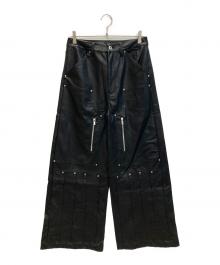 jent louis（ジェントルイス）の古着「Double Knee Leather Pants」｜ブラック