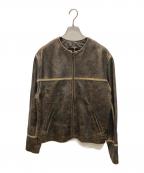 GUESSゲス）の古着「Crackle Leather Jacket」｜ブラウン