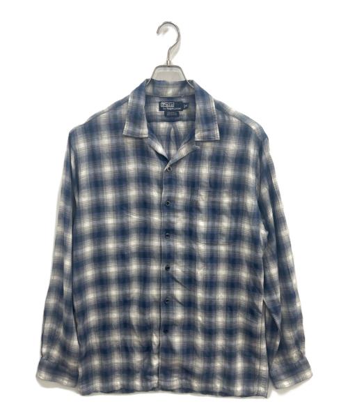 POLO RALPH LAUREN（ポロ・ラルフローレン）POLO RALPH LAUREN (ポロ・ラルフローレン) オープンカラー レーヨン オンブレチェックシャツ ネイビー×ホワイト サイズ:Mの古着・服飾アイテム
