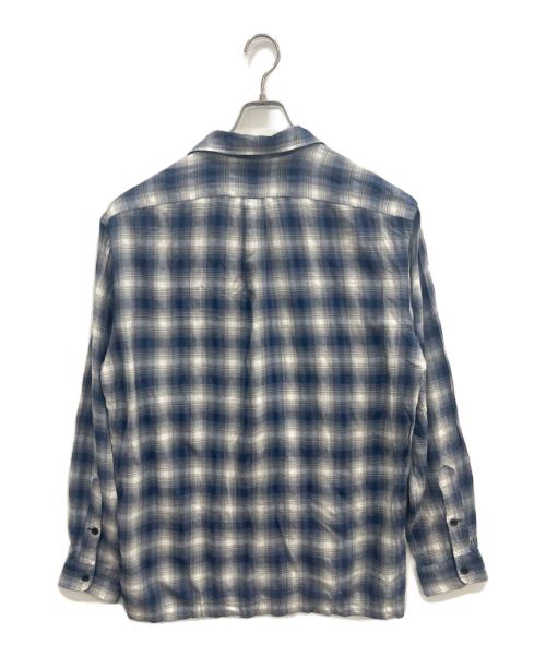 POLO RALPH LAUREN（ポロ・ラルフローレン）POLO RALPH LAUREN (ポロ・ラルフローレン) オープンカラー レーヨン オンブレチェックシャツ ネイビー×ホワイト サイズ:Mの古着・服飾アイテム