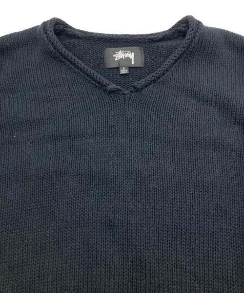 stussy（ステューシー）stussy (ステューシー) Roll V Neck ニット ブラック サイズ:Lの古着・服飾アイテム
