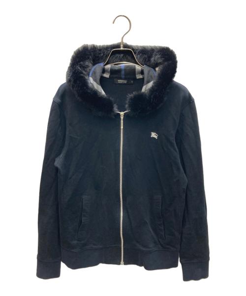 BURBERRY BLACK LABEL（バーバリーブラックレーベル）BURBERRY BLACK LABEL (バーバリーブラックレーベル) ラビットファー付ジップパーカー ブラック サイズ:2の古着・服飾アイテム
