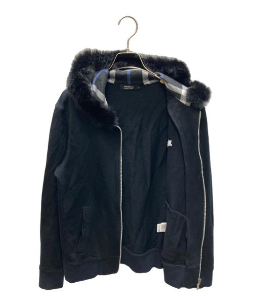 BURBERRY BLACK LABEL（バーバリーブラックレーベル）BURBERRY BLACK LABEL (バーバリーブラックレーベル) ラビットファー付ジップパーカー ブラック サイズ:2の古着・服飾アイテム