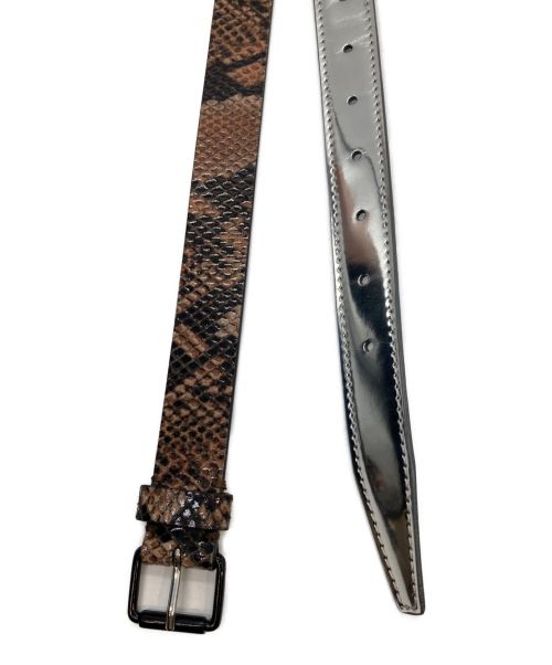 MM6 Maison Margiela（エムエムシックスメゾンマルジェラ）MM6 Maison Margiela (エムエムシックス メゾンマルジェラ) パイソン切り替えリボンベルト シルバー×ブラウンの古着・服飾アイテム